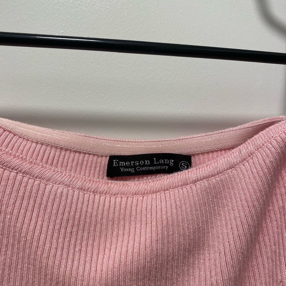 Pink Off-Shoulder Ribbed Sweater - Picture 3 of 5